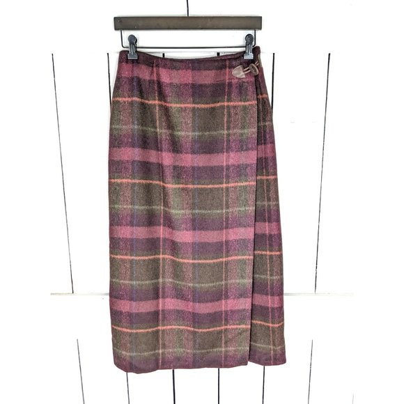 Vintage Talbots plaid wool long wrap skirt - Picture 2 of 5